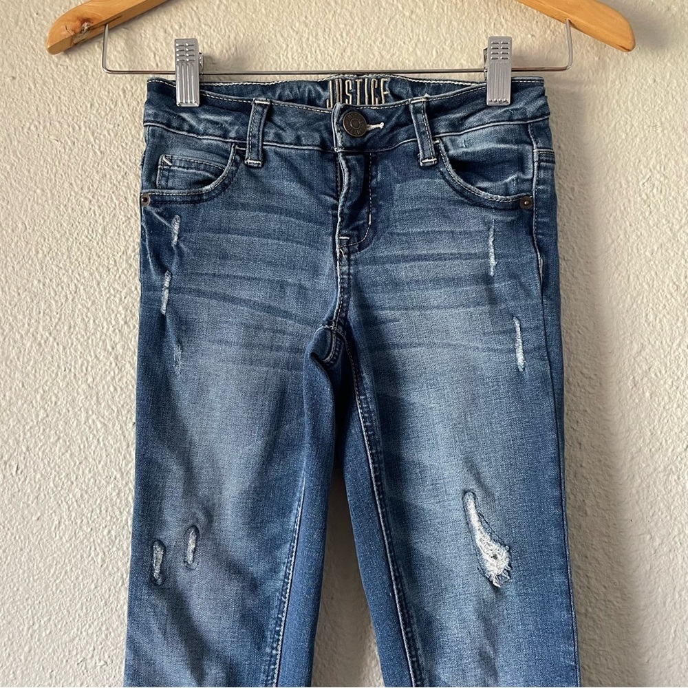 Justice Mid Rise Super Skinny Jeans Girls 10 Slim Blue Medium Wash Denim Stretch - Picture 2 of 13